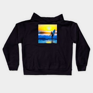 Sun Rise Surfing Girl Kids Hoodie